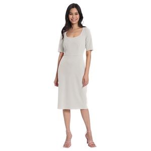 NWT Maggy London cream off-white scoop neck short sleeve fitted sheath dress